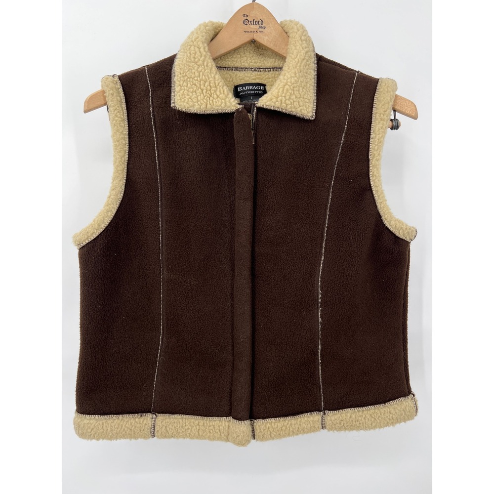VTG 90s Y2K Barrage‎ Fleece Sherpa Lined Vest Full Zip Brown Small